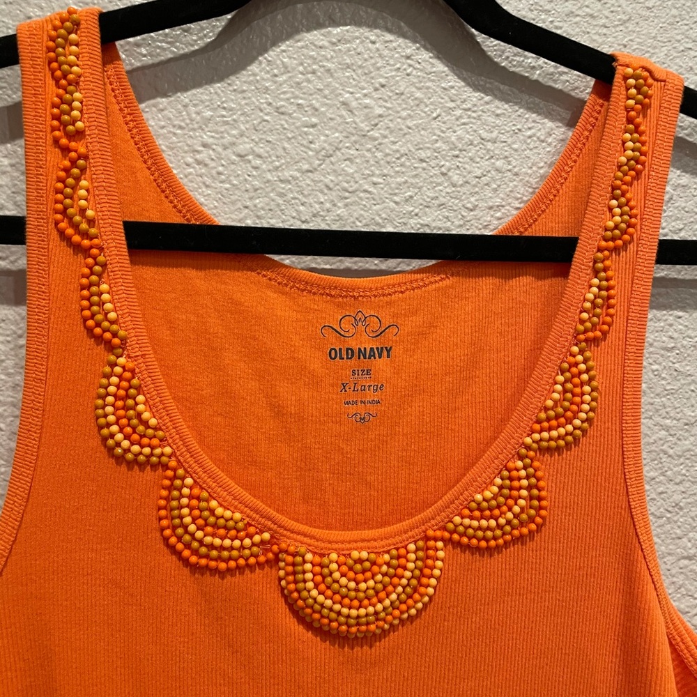 Beaded Orange Ribbed Tank Size XL